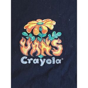 VANS x Crayola Men Shirt Small Black Logo Daisy Flames‎ Rainbow Short Sleeve Tee